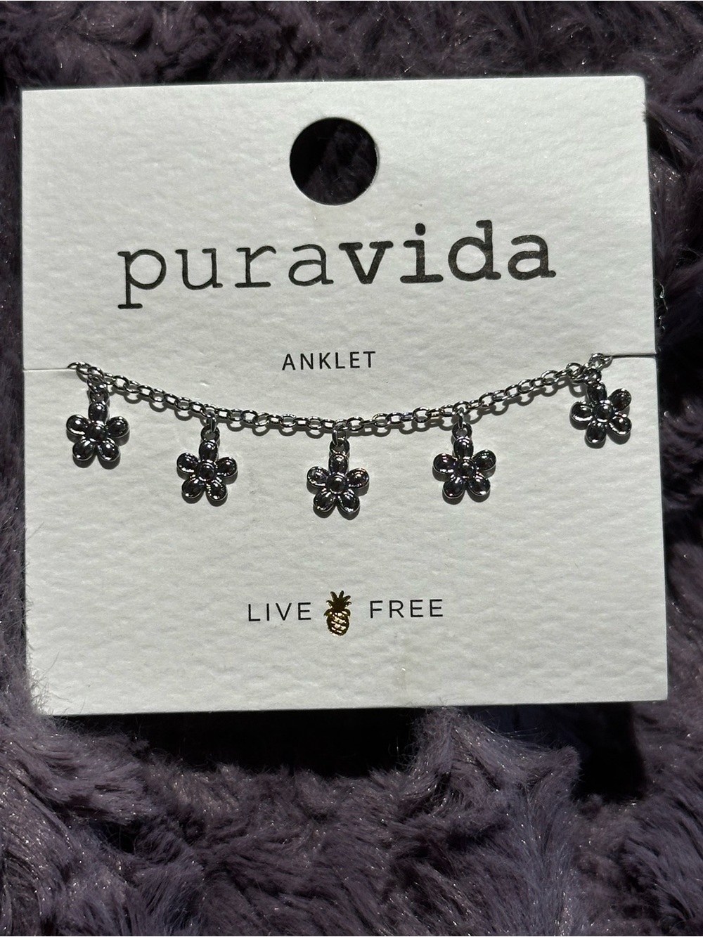 PURA VIDA Bitty Daisy Flower Silver Anklet NEW Retail $20 ❤️